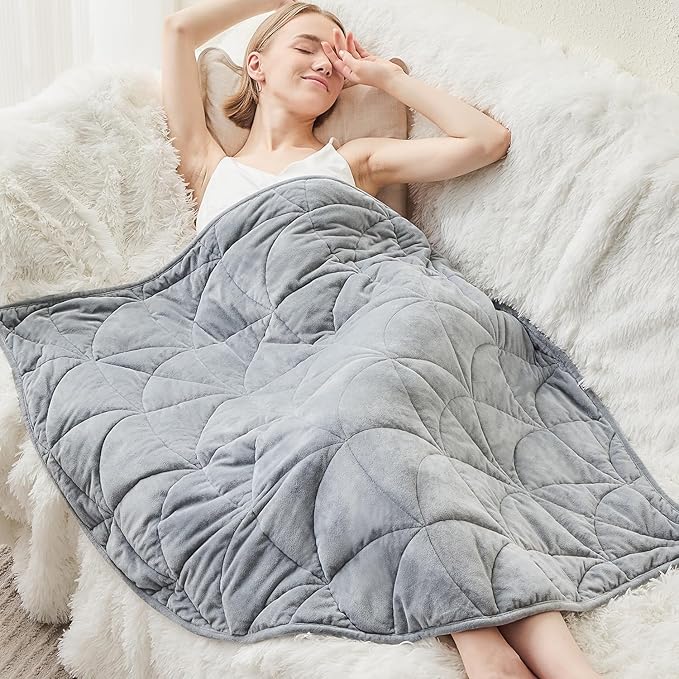 Weighted Lap Blanket 7 lbs for Adults Luxury Soft Small Weighted Blanket Compact Portable Weighted Lap Pad for Relaxation Sleeping Travel All-Season Use Light Grey 40 x 52