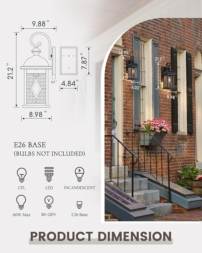 FEMILA 21 Large Exterior Wall Light Fixtures Anti-Rust Waterproof Outdoor Wall Lantern Porch Lights for Entryway Patio Garage Doorway Matte Black 4FD54B2 BK-SD