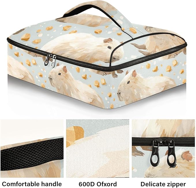 Casserole Carrier Pattern Cute Capybaras PrintInsulated Casserole Carrier for Hot or Cold Food Thermal Lunch Tote for Potluck Parties Picnic Beach Fits 9 x 13 Inches Baking Dish