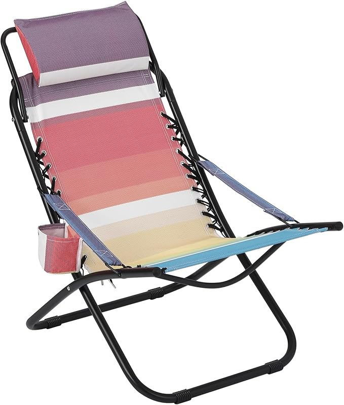 Folding Camping Chair with Head Support Stable Portable Compact Beach Chair Lawn Chairs Folding for Outdoor Camp Travel Picnic Festival Hiking Backpacking