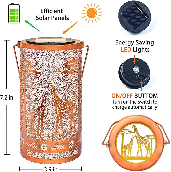 Giraffe Solar Lanterns Outdoor Waterproof Hanging Solar Lights Giraffe Gifts for Women Men Metal Decorative LED Giraffe Lanterns for Garden DecorYardPatioLawnTabletopPathwayLandscape
