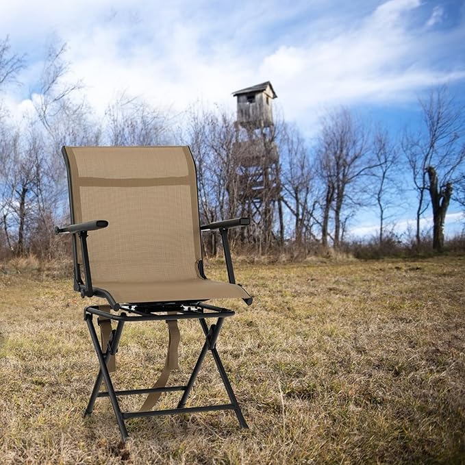 Tangkula 360-Degree Hunting Swivel Chair Ground Blind Chairs w/Armrest &amp Mesh Back Foldable Hunting Chairs w/Non-Slip Foot Pads &amp Steel Frame Portable Hunting Seats for Camping Hunting Fi