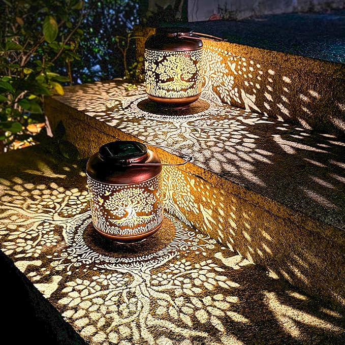 Tree of Life Solar Lanterns Outdoor Waterproof Hanging Solar Lights Big Tree Gifts for Women Men Metal Decorative LED Lanterns for Yard Patio Lawn Tabletop Pathway Landscape Garden Decor