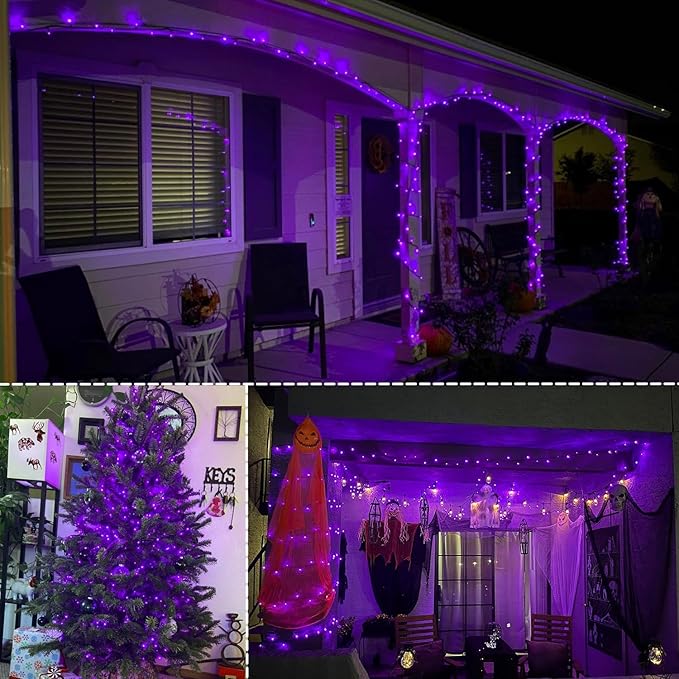 WATERGLIDE 1000 LED Halloween String Lights 328 FT Green Wire LED Decorative Fairy Lights with Remote &amp 8 Modes Waterproof for Indoor Outdoor Xmas Holiday Party Garden Wedding Home Decor Purple