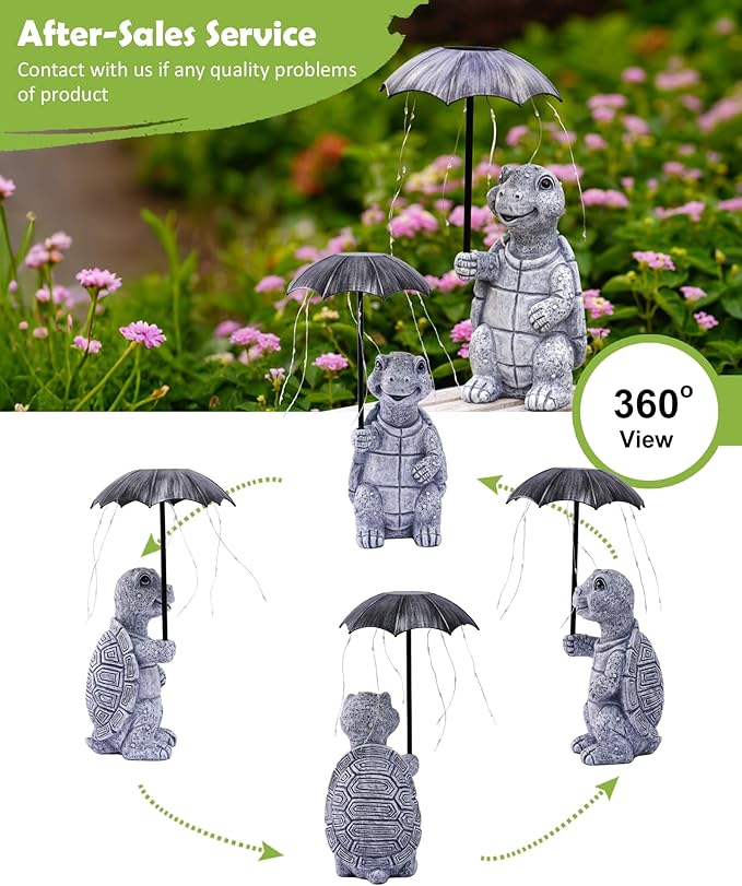Nacome Solar Turtle Garden Decor Outdoor Statues: Holding Umbrella with String Lights Patio Yard Lawn Outside Decorations - Birthday Gifts for Mom Grandma Women Sister(Grey)