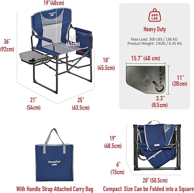 SUNNYFEEL Camping Directors Chair Heavy DutyOversized Portable Folding Chair with Side Table Pocket for Beach FishingTripPicnicLawnConcert Outdoor Foldable Camp Chairs