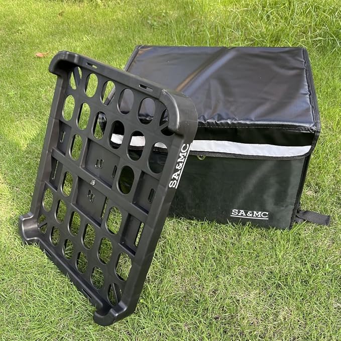 SA&ampMC Pizza Food 62L Delivery Bag Bundle with Rear Plastic Rack for Motorcycle Delivery Drivers