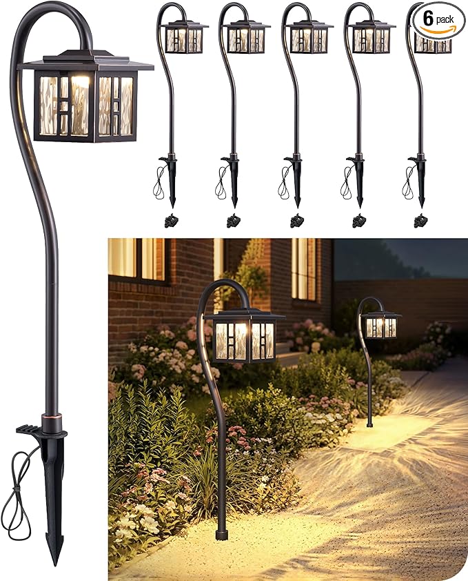 EDISHINE Low Voltage Landscape Lighting 3.4W 155LM Oil-Rubbed Bronze Outdoor Landscape Path Lights Low Voltage Pathway Lights for Garden Driveway Die-Cast Aluminum 50000H 6-Pack
