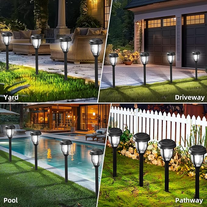 DERAYSION 12 Pack Solar Lights Outdoor Solar Pathway Lights Auto On/Off Waterproof Garden Landscape Lighting for Path Yard Walkway Driveway Cold White