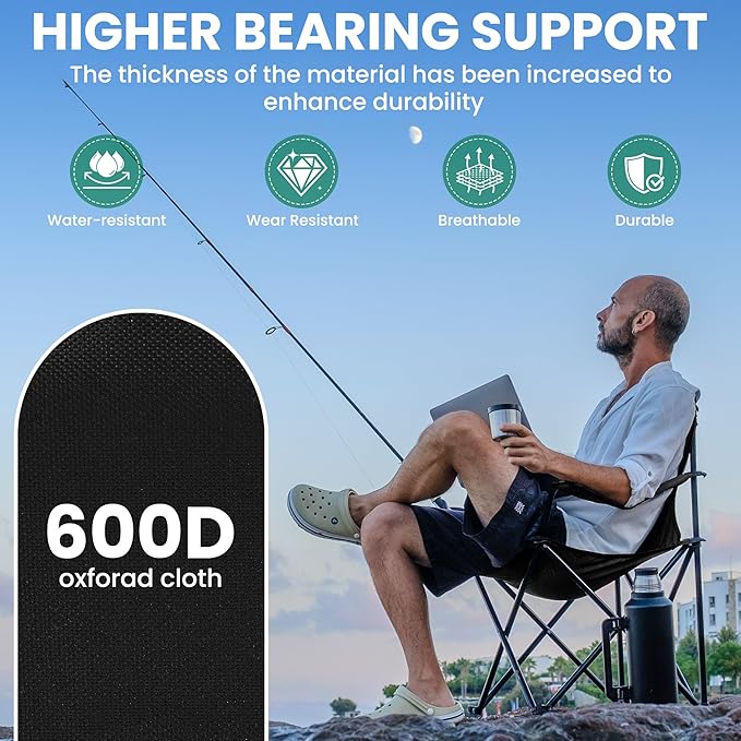 2 Pack Folding Camping Chairs for AdultsFoldable Portable Beach Chairs with Carry Bag &amp Cup Holder Compact Design for CampingBeach Picnicsand Fishing Supports 300LBS（Dark Black）