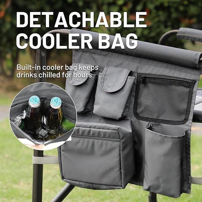 TIMBER RIDGE XXL Upgraded Oversized Directors Chairs with Foldable Side Table Detachable Side Pocket Heavy Duty Folding Camping Chair up to 600 Lbs Weight Capacity (Grey) Ideal Gift 2 Pack