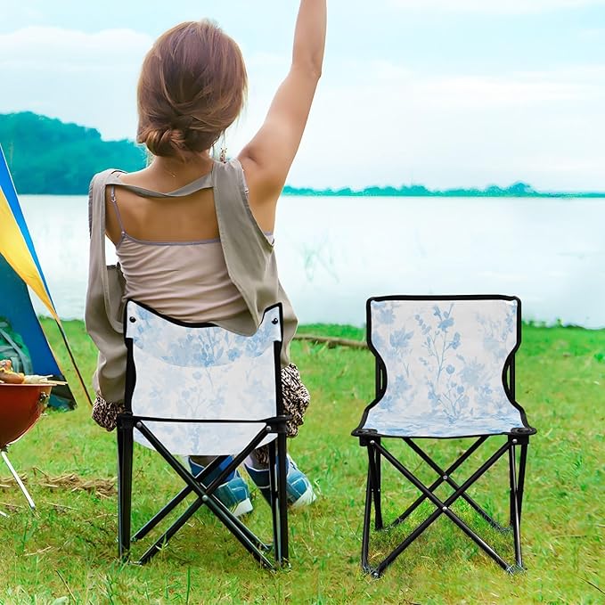Blue Blooms Portable Camping Chairs Folding Chair - Durable Oxford Fabric Lightweight Iron Frame Easy Fold Design - Ideal for Outdoor Activities Camping Fishing and Travel