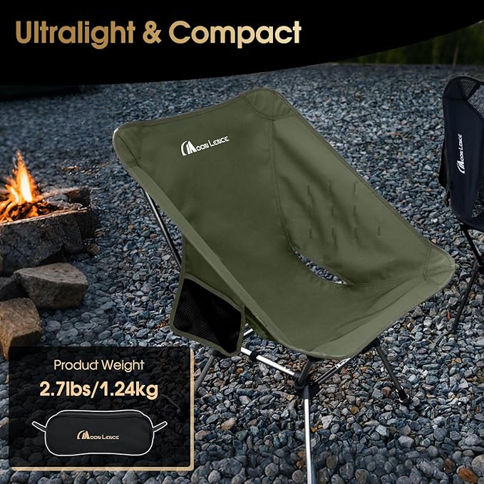MOON LENCE Portable Camping Chair Plus Larger &amp Roomier Compact and Lightweight Still Folding Chair for Backpacking &amp Hiking 330Lbs Capacity (Moss Green-2pack)