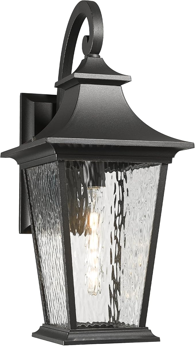 Emliviar 25 Inch Exterior Lighting Fixture Black Outside Lights for House Outdoor Wall Lantern with Water Ripple Glass XE220B-SW BK