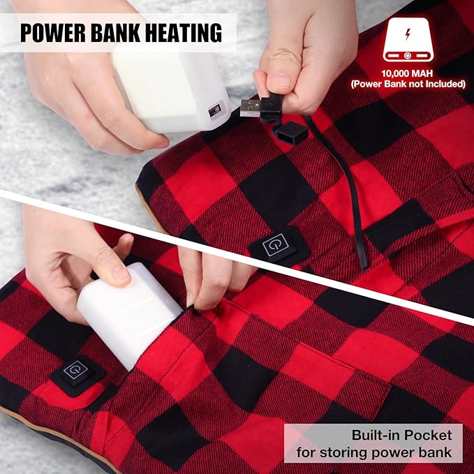 REDCAMP Heated Sleeping Bag Pad Heated Sleeping Bag Liner 5 Heating Zones 3 Adjustable Heat Settings USB Heating Pad for Cold Weather Camping Backpacking or Hiking Green/Red