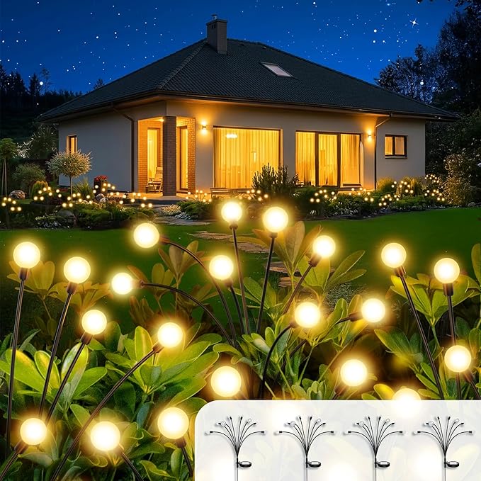 Vibrant Solar Garden Lights Ultra Bright Solar Powered Firefly Lights Outdoor Waterproof High Flexibility Starburst Swaying Light 8 LED Landscape Lighting Decorative for Pathway Patio Yard
