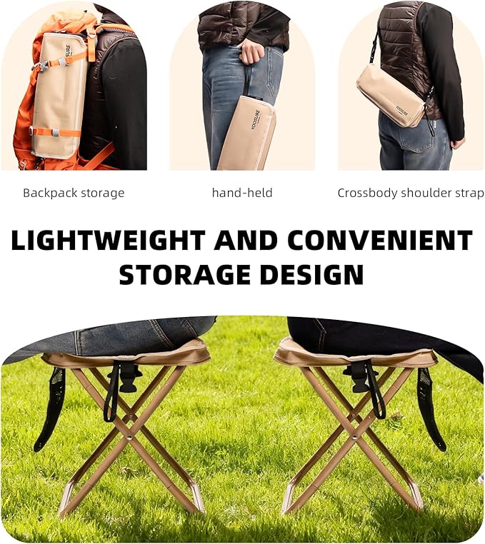 16 Extra Tall XL Portable Chair for Adults Collapsible Purse Chair Heavy Duty Camp Seat with 3 Storage Pockets for Fishing Hiking Gardening Lightweight Travel Purse Stool