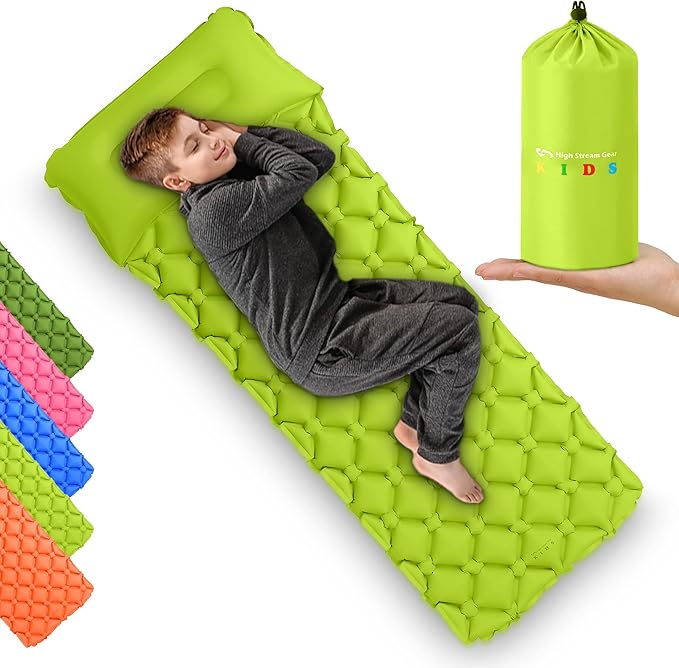 Kids Sleeping Pad for Camping and Sleepovers with Pillow Inflatable Camping Mattress for Backpacking &amp Travel Thick Toddler Cot Mat Fast Inflating Camping Sleeping Pads for Kids