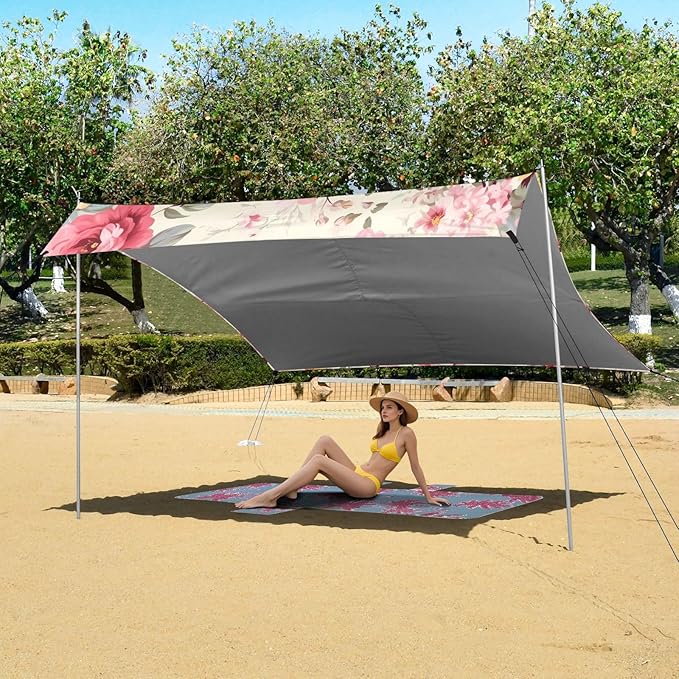 Flower FloralCamping Sun Shelters 9.2 x 10.5 FT Beach Canopy Tent Sun Shade with Carrying Bag for Camping Trips Fishing Backyard Fun or Picnics 21340109