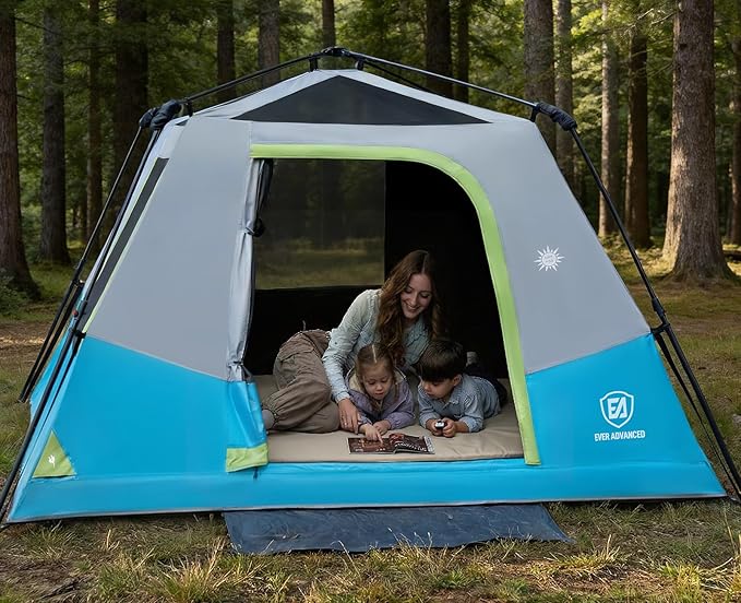 EVER ADVANCED 4 Person Blackout Camping Tent 60s Easy Setup Instant Cabin Tent for Family 4000mm Water-Resistant &amp UV Protection Light-Blocking Tent with Rainfly for Outdoor Travel 8' x 7' x 59