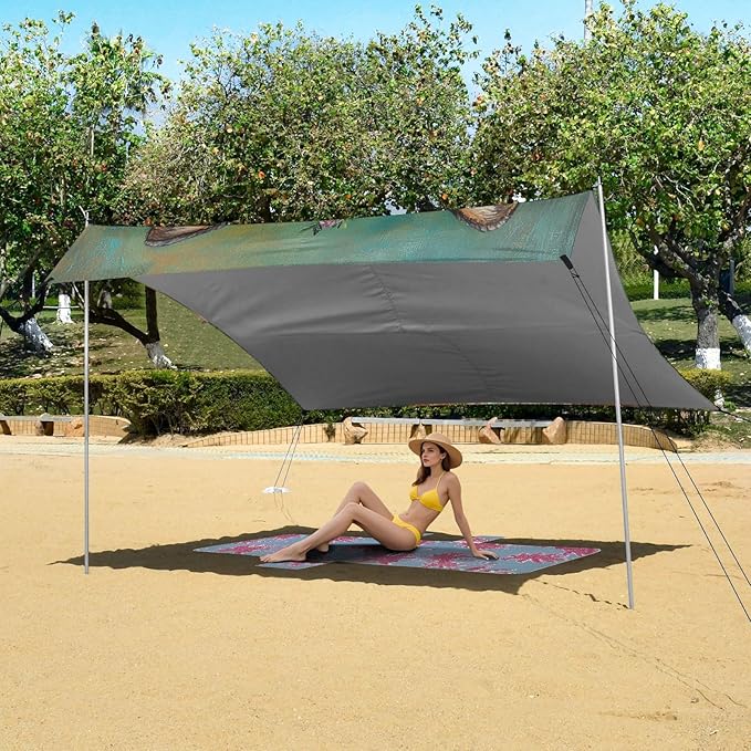 ALAZA Fox with Flower Wreath Beach Tent Sun Shelter UPF50+ Protection Beach Shade Canopy w/ 4 Sandbags for Outdoor Camping Fishing Backyard Fun Picnic 10x9 ft