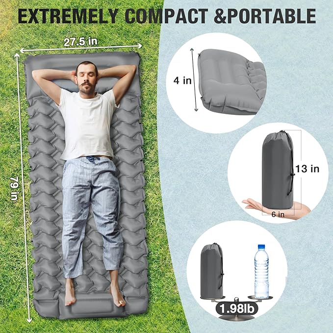 Single Portable Inflatable Outdoor Mattress Camping Sleeping Pad Sleeping Pad for Camping Backpacking Hiking Tent Folding Inflatable Waterproof Ultra Lightweight