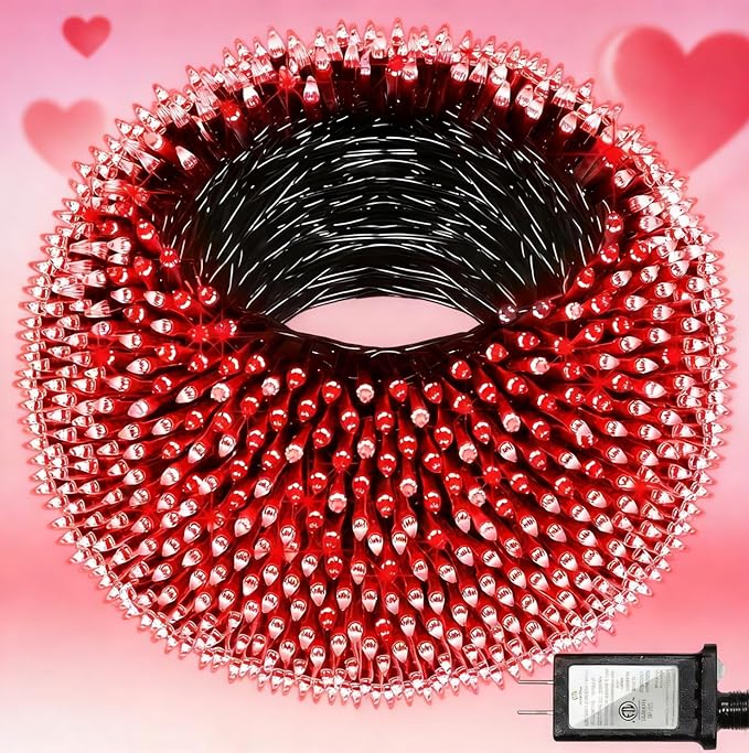 750 LED 240FT Valentine Lights Outdoor12 Lighting Modes Valentines DayDecorations with Timer Dimmable Plug in Red LED StringLights Waterproof for Yard Tree Wedding Party Holiday Red