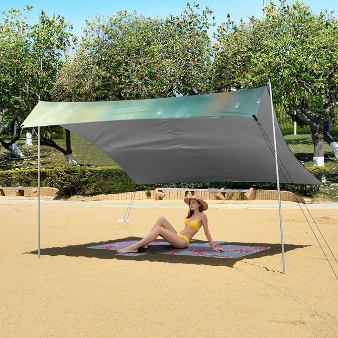 Goldfish Pattern Beach Tent Sun Shelter 9.2' x 10.5' Beach Canopy with 4 Sandbags 4 Stability Poles Sand Shovels - Tent Canopy for Beach Camping Fishing Picnics