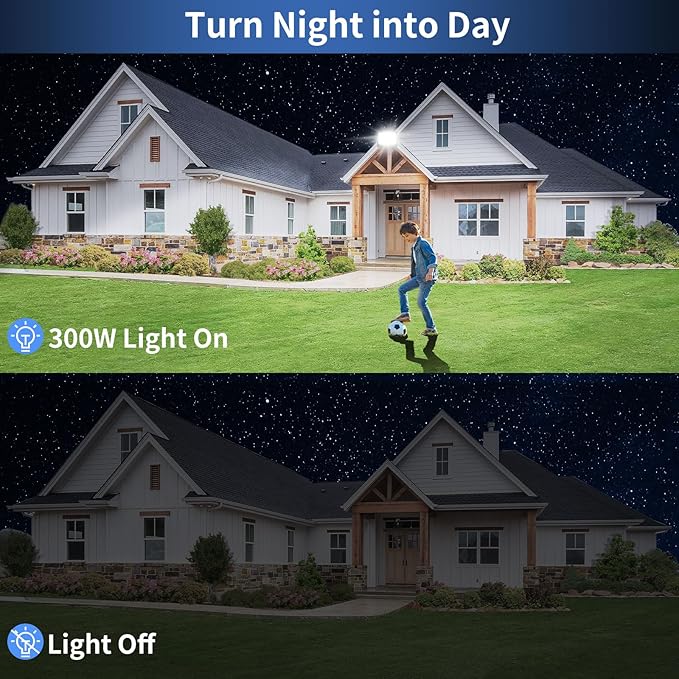 300W LED Flood Light Outdoor with Plug 36000LM Ultra Brighter Security Light IP66 Waterproof Exterior Plug in Floodlight 5000K Daylight White for Lawn Yard Garden Stadium(2 Pack)