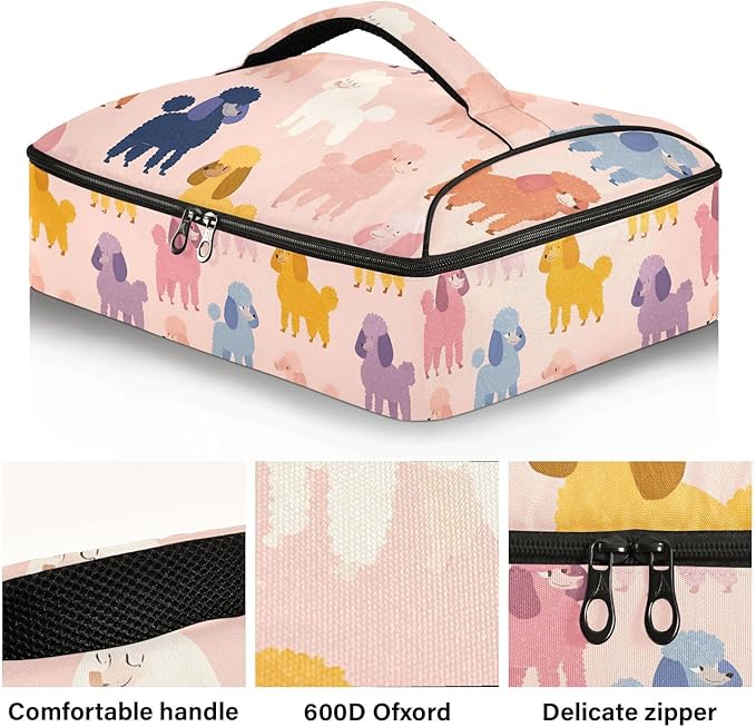 Casserole Carrier Colorful DogsInsulated Casserole Carrier for Hot or Cold Food Thermal Lunch Tote for Potluck Parties Picnic Beach Fits 9 x 13 Inches Baking Dish