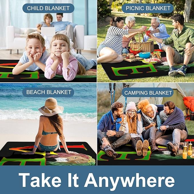 Reggae Lover Love Regga Music Waterproof Outdoor Picnic Blanket Sandproof Beach Mat for Camping Hiking Grass Travelling