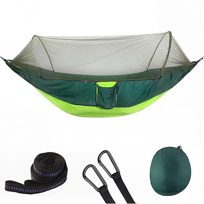 Camping Hammock with Mosquito Net Lightweight Double Hammock for 2 Person 210T Parachute Nylon Portable Sleeping Hammock with Tree Straps &amp Aluminum Carabiners for Hiking Backpacking Outdoor Tr
