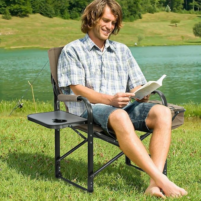 cdar Fishing Chair Folding Ice Camping Chair Outdoor Folding Chair with Cooler Bag and Cup Holder Director Chair for Fishing Lawn Patio Garden 1 Set