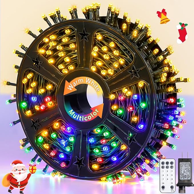 JMEXSUSS 500 LED Color Changing Christmas Lights 173ft Warm White &amp Multicolor String Lights with Remote Outdoor Waterproof Christmas Tree Lights Plug in for Party Christmas Indoor Decor