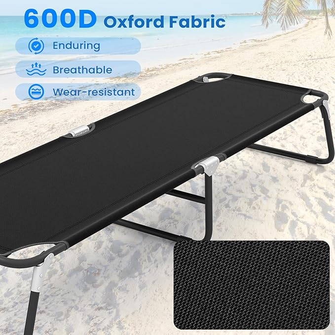 GYMAX Folding Camping Cot Portable Ultralight Compact Sleeping Cot Bed for Adults with Oxford Fabric for Outdoor Travel Backpacking Hiking Patio Home Office 330LBS (1 Black)