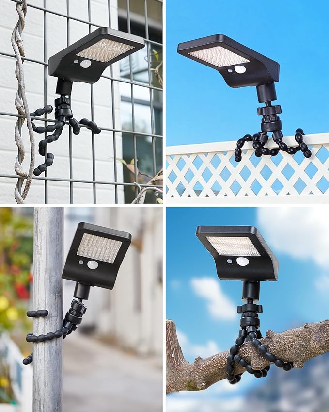 Solar Fence Lights Outdoor 60 LEDs Motion Sensor Security Light with Flexible Octopus Tripod 3 Lighting Modes Adjustable Angle for Fence Deck Camping Patio (4)