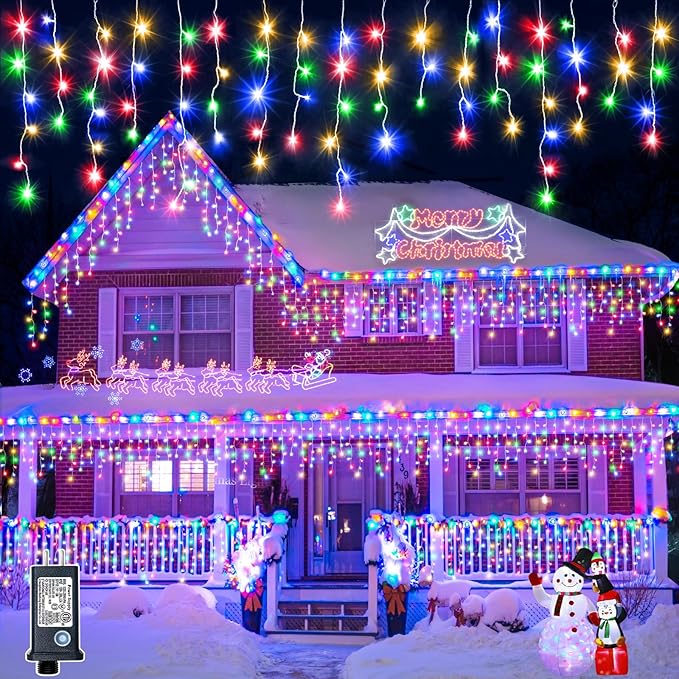 Icicle Christmas Lights Outdoor - 66ft 640 LED Icicle Lights for Outside with 120 Drops Waterproof Plug in Christmas Light with Timer for Party Holiday Wedding Christmas Decoration Multicolor