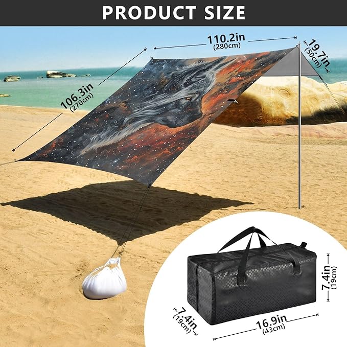 Beach Tent Sun Shelter Gray Wolf Starry Sky Lightweight &amp Easy Setup Beach Shade Canopy for Camping Fishing