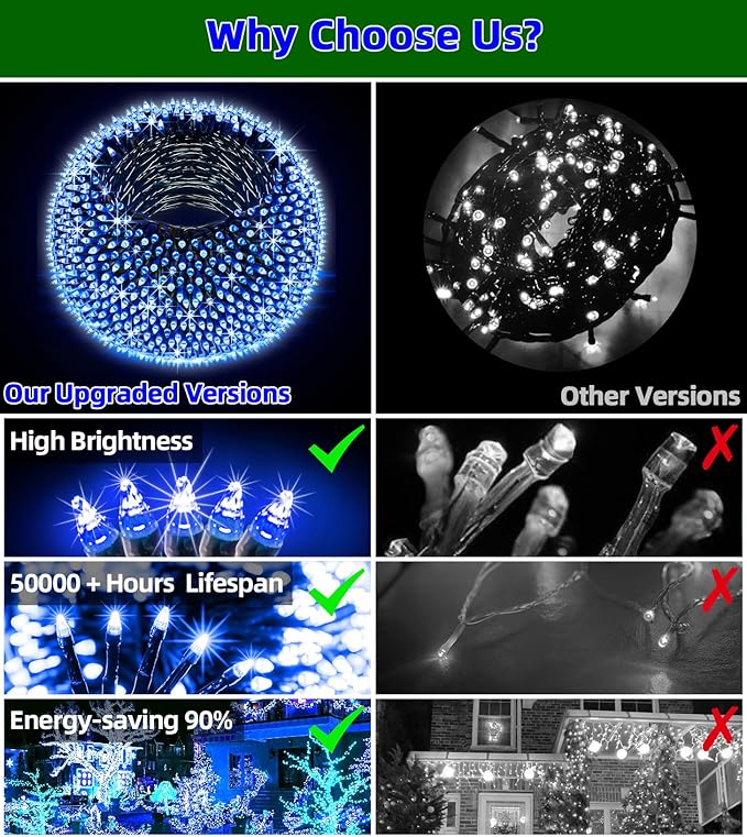 750 LED 240FT Christmas Lights Outdoor12 Lighting Modes Christmas String Lights with Timer Dimmable BlueLED StringLightsWaterproof for Yard Tree Wedding Party Holiday Decor Blue