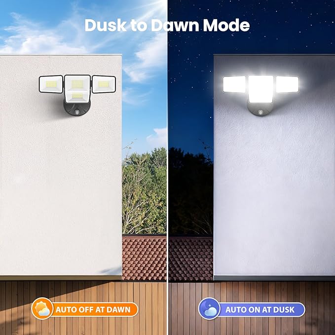 70W Dusk to Dawn Flood Lights Outdoor Lighting 7000LM Dusk Till Dawn Floodlight 4 Heads LED Security Light with Photocell IP65 Waterproof 6500K Daylight for Yard Garage Porch 2 Pack Black