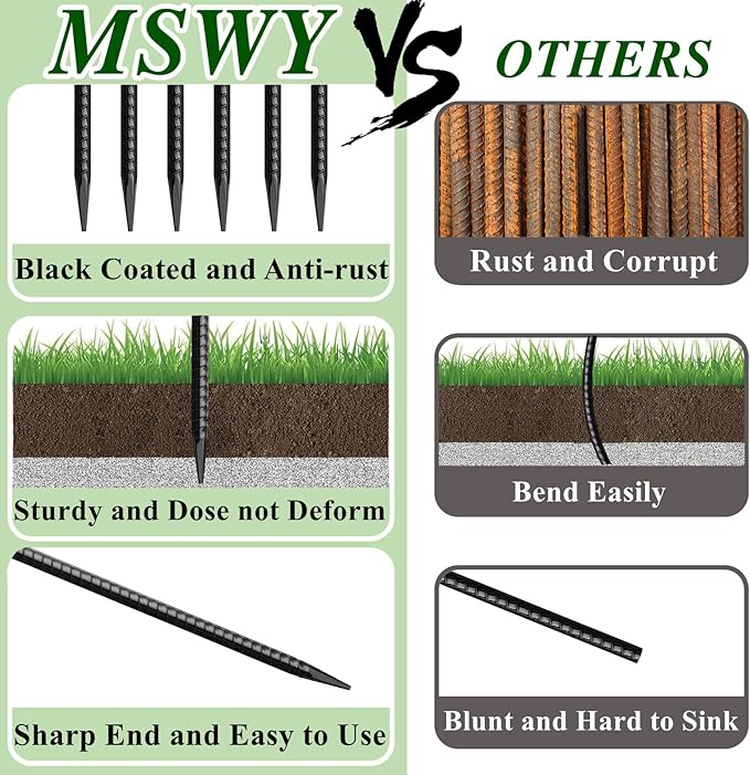 16 Inch Rebar Stakes 10 Pack Heavy Duty Ground Anchors 1/2 Inch Diameter Galvanized Steel Asphalt Anchoring Metal Spikes for Speed Bump Parking Curb and Camping Tent