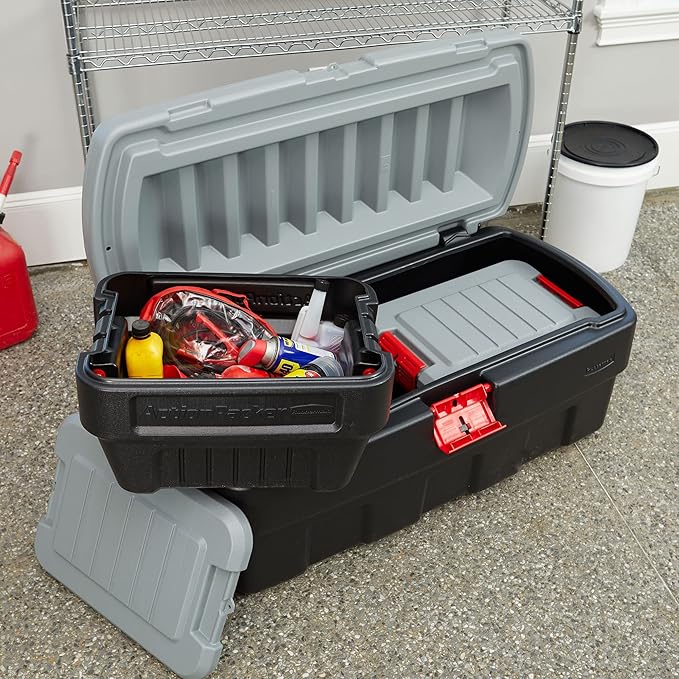 Rubbermaid ActionPacker️ 48 Gal with 8 Gal Containers Nested Lockable Storage Bins Industrial Rugged Storage Container Bundle with Lids