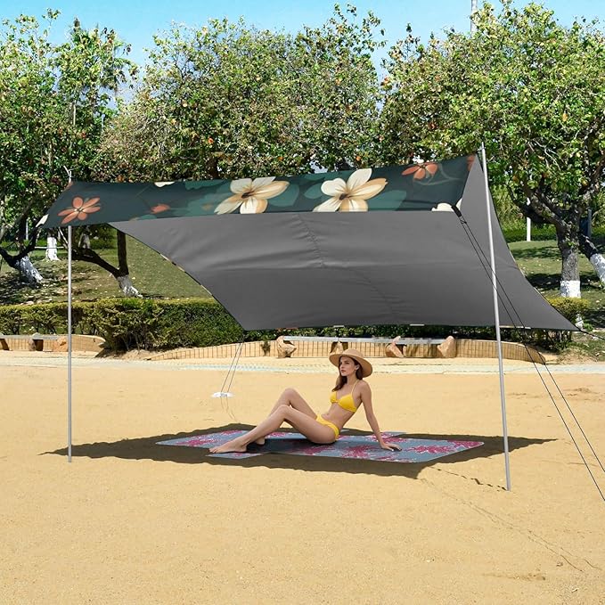 Flower FloralCamping Sun Shelters 9.2 x 10.5 FT Beach Canopy Tent Sun Shade with Carrying Bag for Camping Trips Fishing Backyard Fun or Picnics 21340088