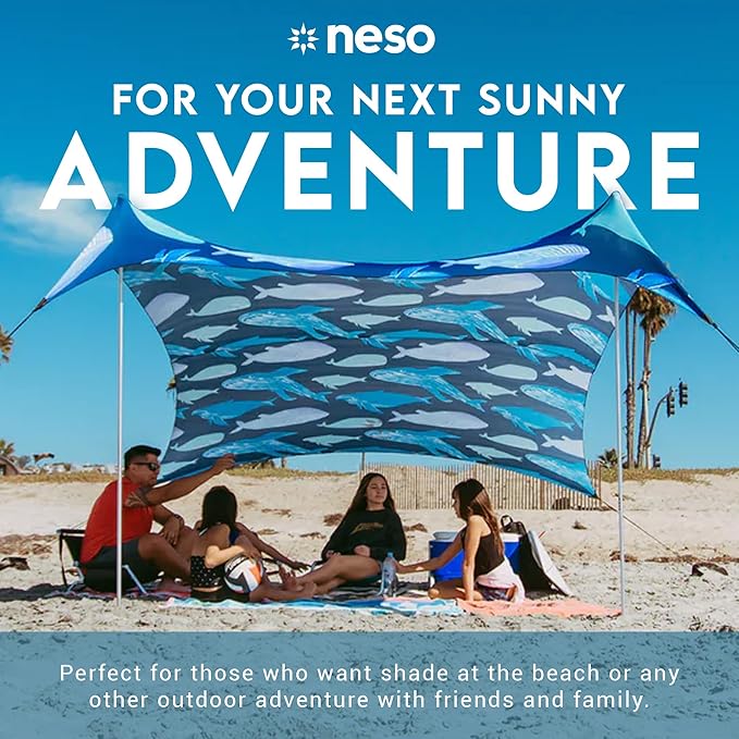 Neso Gigante Portable Beach Tent Sun Shelter - Lightweight Beach Shade Canopy - Easy Setup for Family Outings - Patented Reinforced Corners - UPF 50+ - 8ft Tall 11 x 11ft - Save The Whales