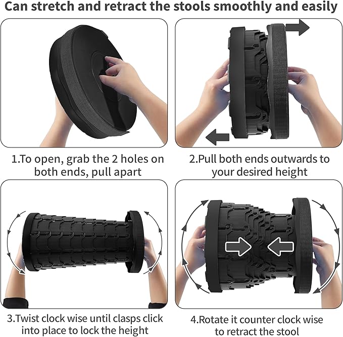 VECELO Telescoping Folding Stool Upgraded Portable Collapsible Retractable Stool with Load Capacity 400lbs for Garden Fishing Camping Hiking BBQ 1 PCS Black