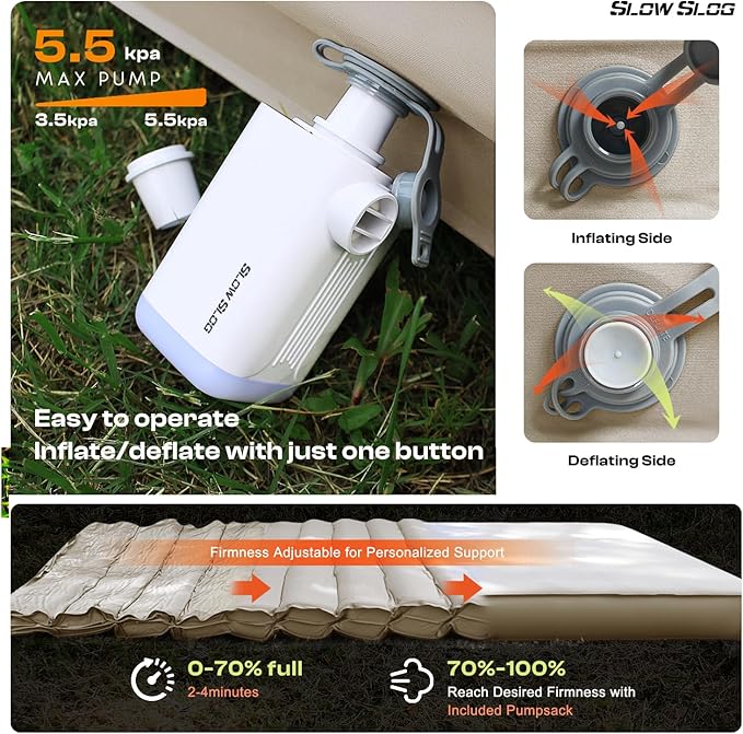 Self-Inflating Sleeping Pad with Portable Electric Air Pump 4in Thick Memory Foam Camping Mattress for Tent Cot &amp Car Travel Fast Inflate &amp Deflate Camping Pad