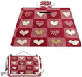 MNSRUU Picnic Blanket Waterproof Foldable Red White Checkered Heart Large Outdoor Picnic Beach Camping Blanket Travel Mat Shoulder Strap Tote Rectangle 57x59in