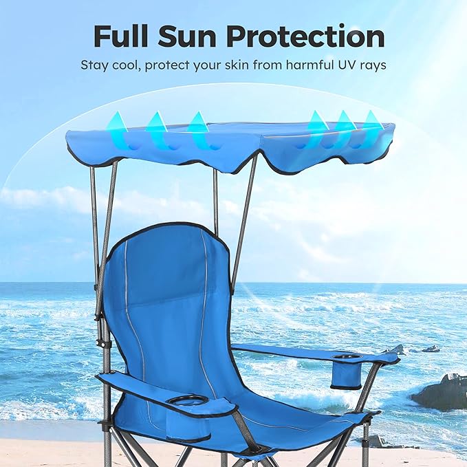 ALPHA CAMP Heavy Duty Canopy Lounge Chair Sunshade Hiking Travel Chair with Cup Holder