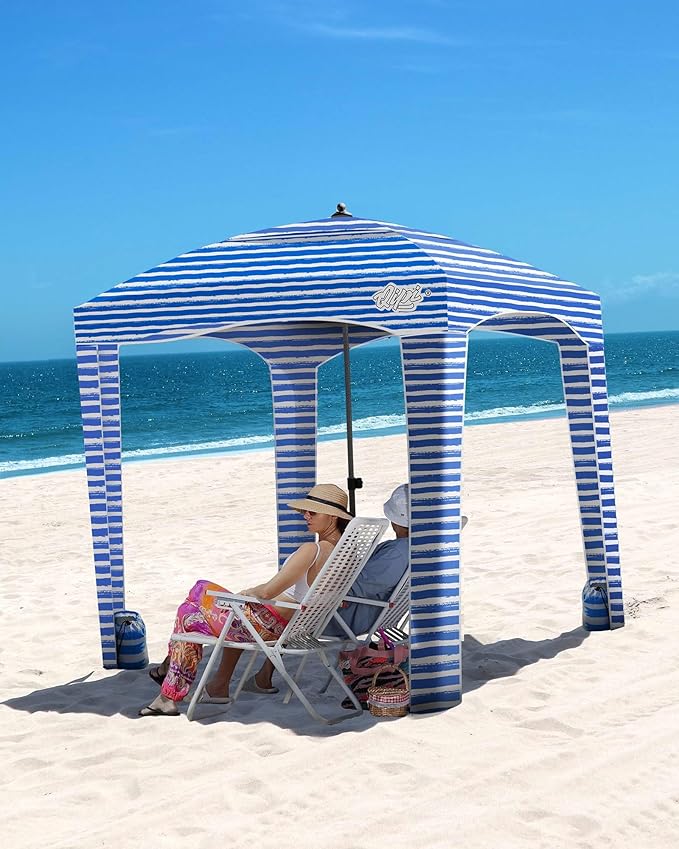 Qipi Beach Cabana - Easy to Set Up Canopy Waterproof Portable 6' x 6' Beach Shelter Included Side Wall Shade with UPF 50+ UV Protection Ultimate Sun Umbrella - for Kids Family &amp Friends