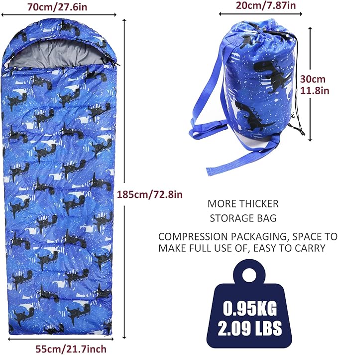 Kids Sleeping Bags - Camping Sleeping Bags with Carry Bag - Compact Sleeping Bag for Hiking Backpacking 3 Season Warm &amp Cool Weather Lightweight Waterproof Outdoor Travel for Boys Girls